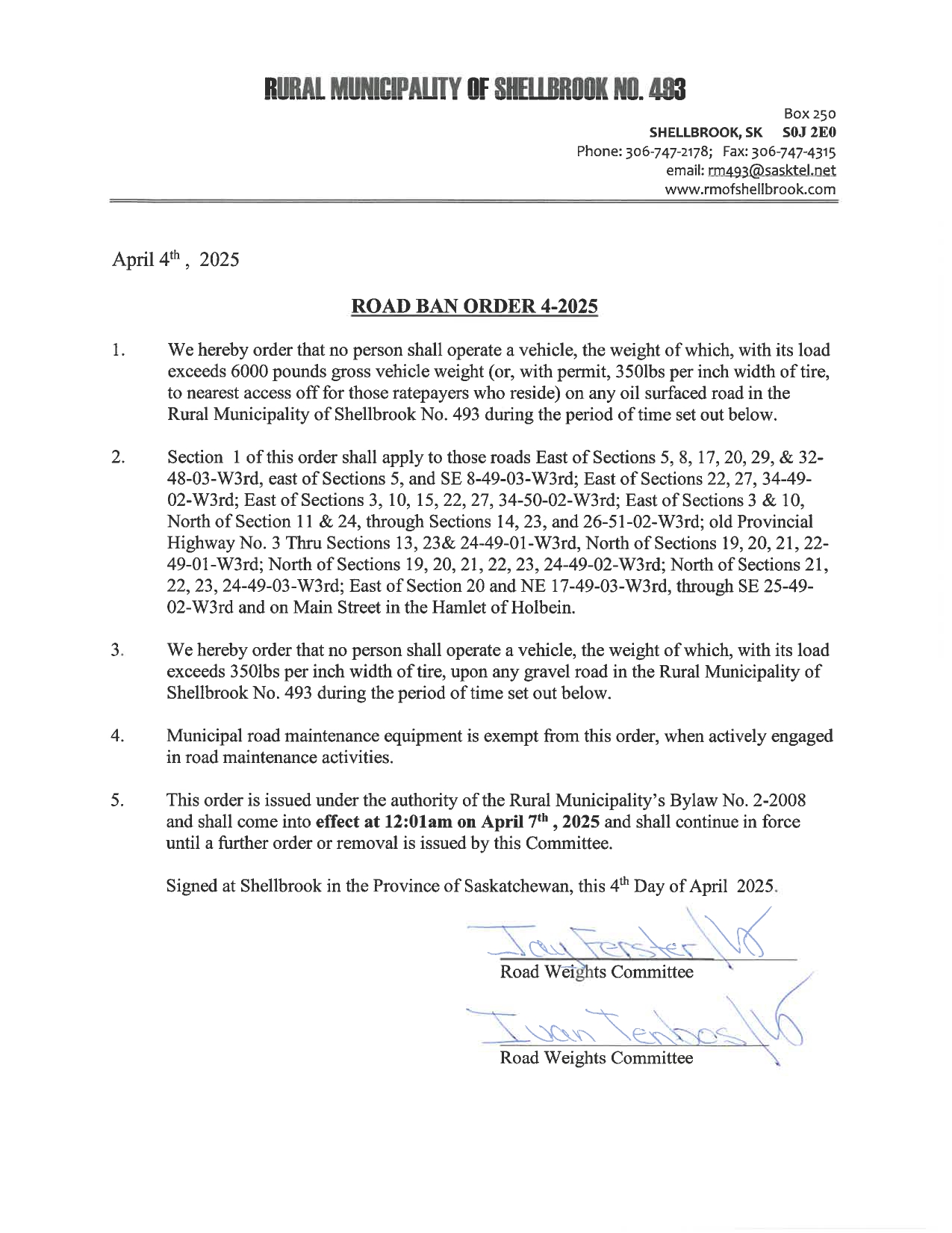 Road Ban Order