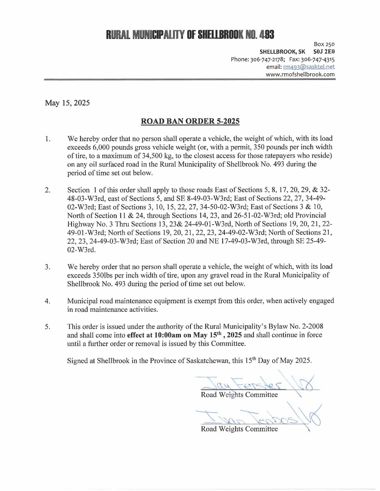 Road Ban Order