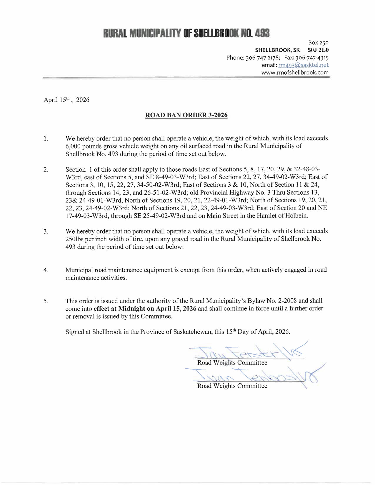 Road Ban Order
